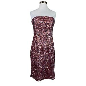 Sequin Strapless Midi Sheath Cocktail Dress Pink Size 6 Laundry by Shelli Segal